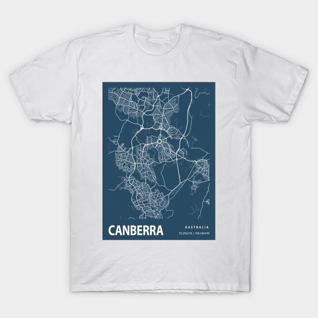 Canberra Blueprint Street Map, Canberra Colour Map Prints T-Shirt by tienstencil